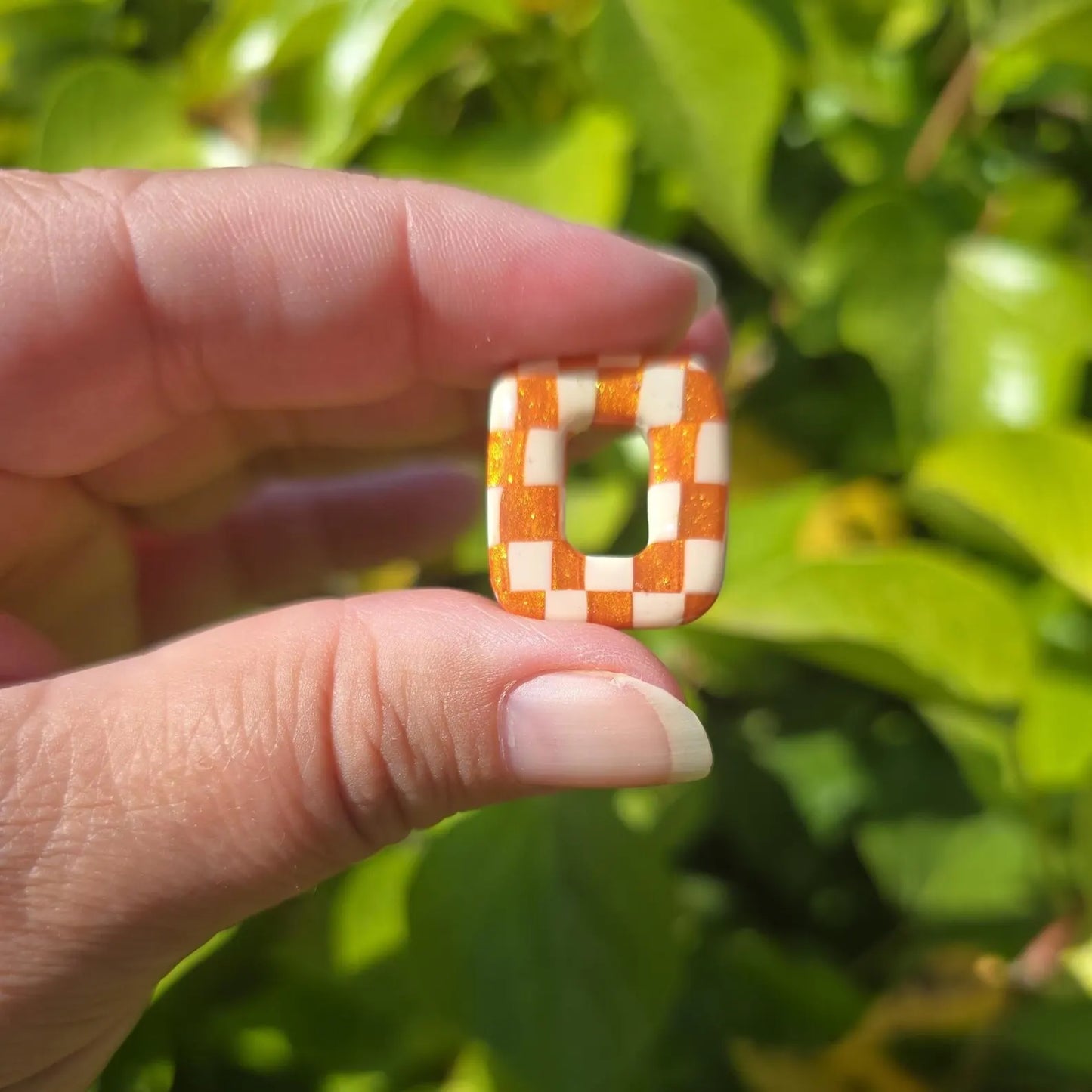 Pampilles rectangulaires à carreaux en pâte polymère  - fait main