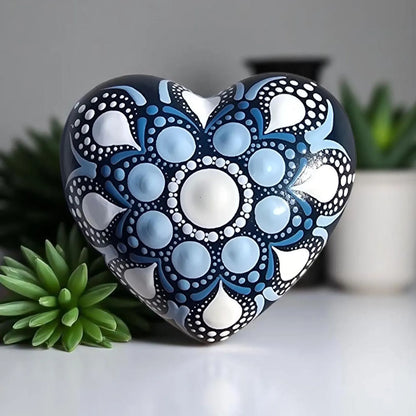 Petit coeur mandala bleu et blanc – Pierre Méditation Fait Main