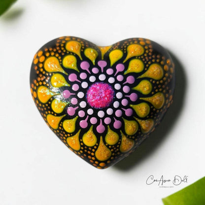 Petit coeur mandala orangé/rose en plâtre résine