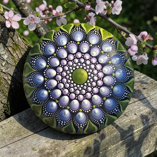 Pierre de méditation mandala bronze et mauve