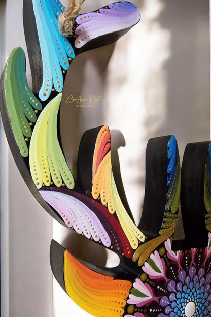 Tête de renne murale en bois – Œuvre unique en pointillisme