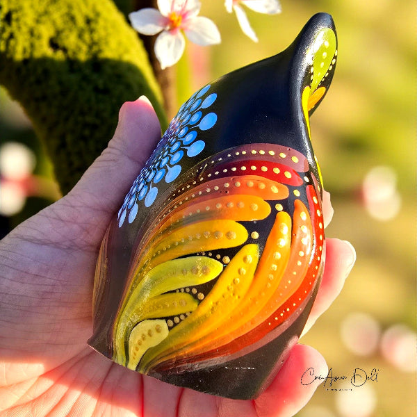 hibou en platre peint - mandala pointillisme