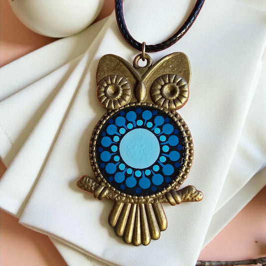 Collier hibou mandala bleu