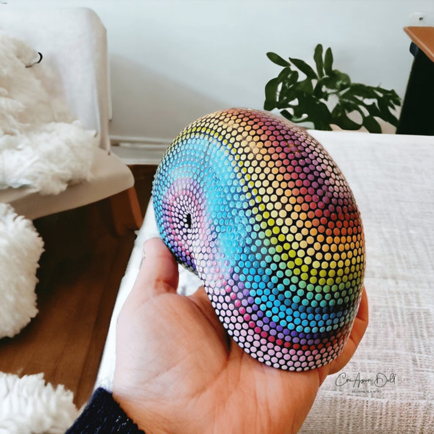 Coquillage décoratif en résine – Mandala en dot painting fait main