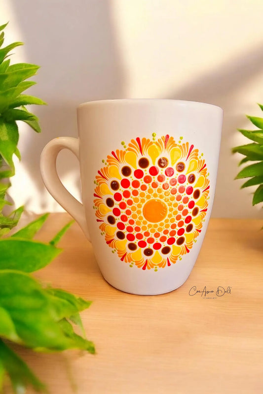 Mug mandala pointillisme orange et vert