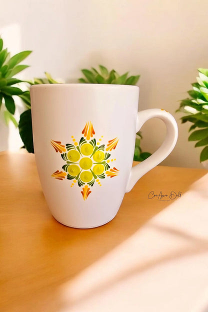 Mug mandala pointillisme orange et vert