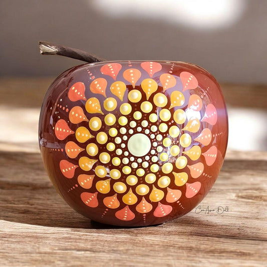 Pomme décorative terracotta mandala pointillisme orangé