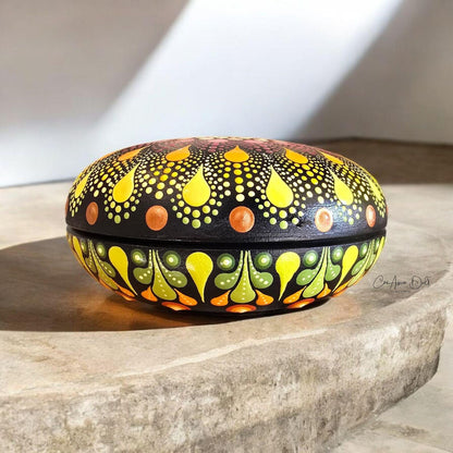 Boîte à bijoux en bois de tilleul – Mandala peint à la main en pointillisme – Pièce unique