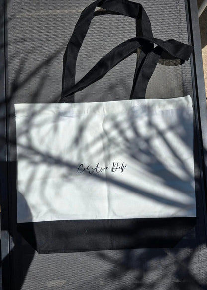 Sac fourre-tout en coton blanc – Mandala imprimé orange ou bleu | Création artisanale