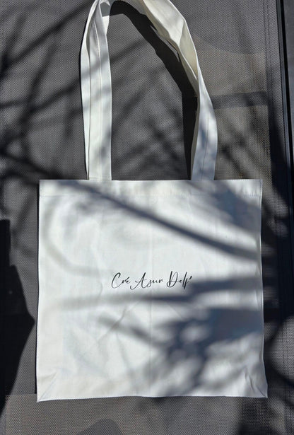 Sac fourre-tout en coton blanc – Mandala imprimé orange ou bleu | Création artisanale