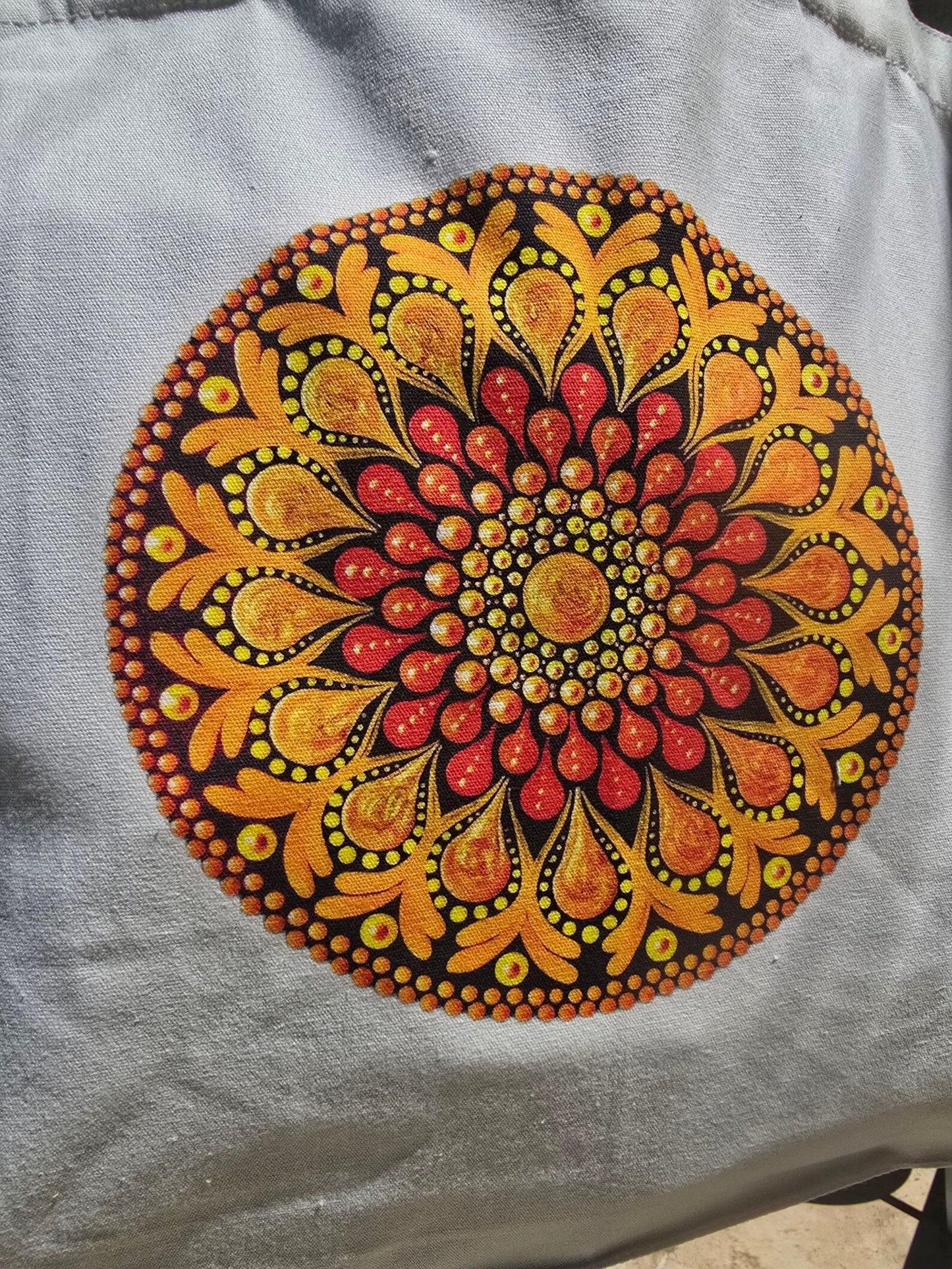 Sac fourre-tout en coton blanc – Mandala imprimé orange ou bleu | Création artisanale