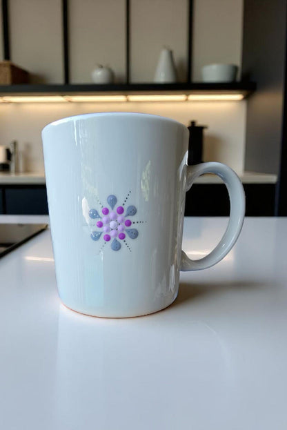 Mug blanc mandala pointillisme mauve et gris