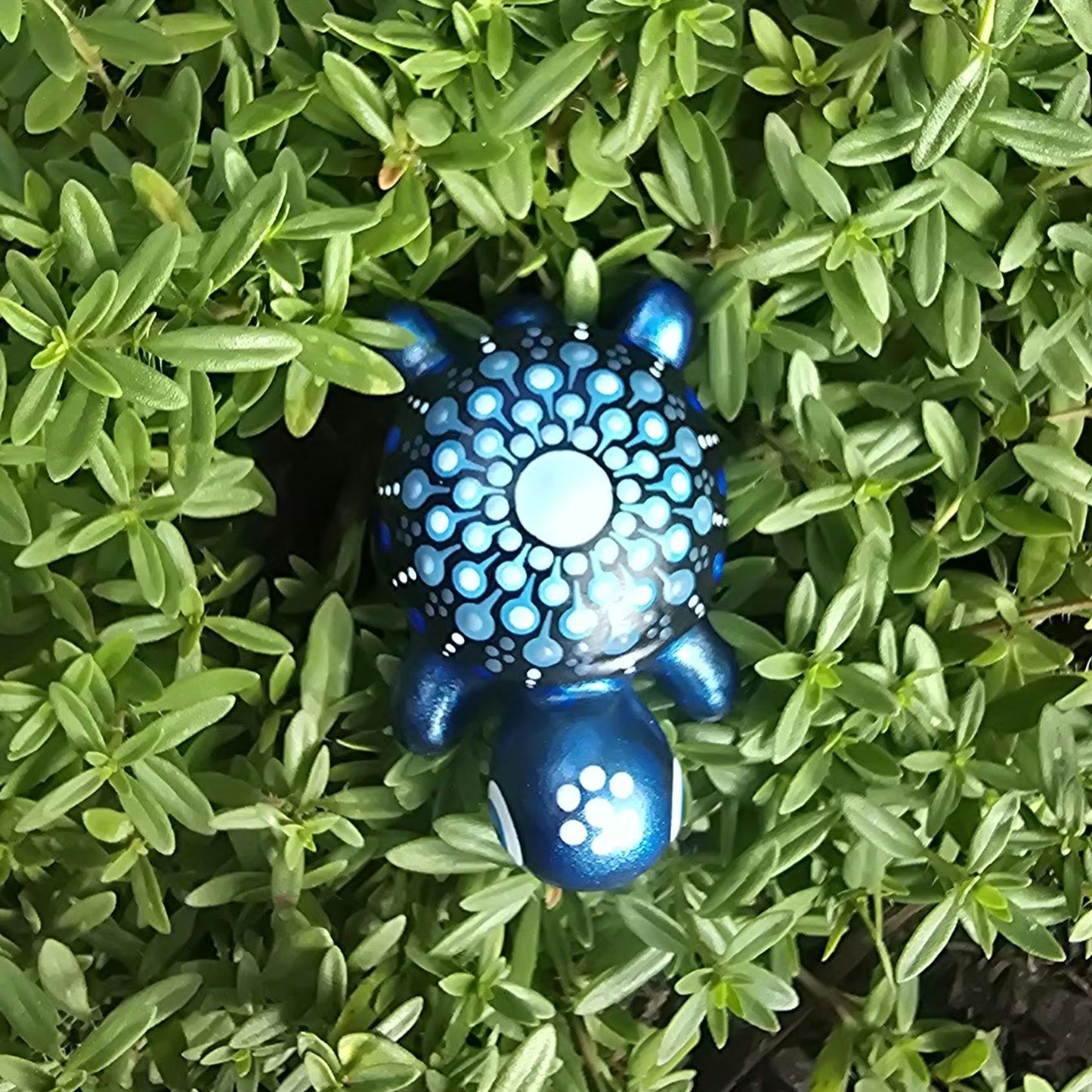 Petite tortue décorative en plâtre bleu métallisé