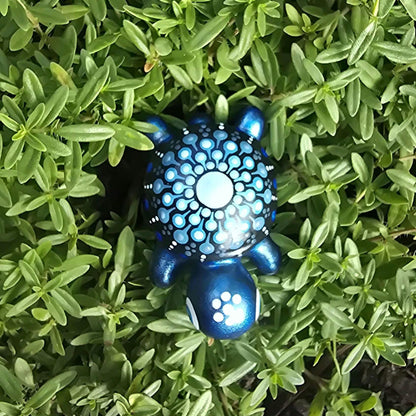 Petite tortue décorative en plâtre bleu métallisé