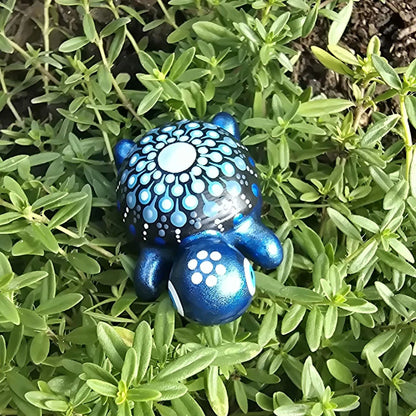 Petite tortue décorative en plâtre bleu métallisé