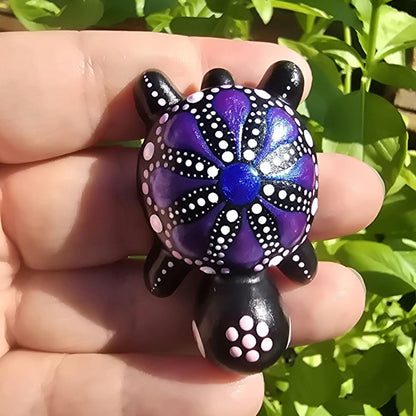 Petite tortue décorative en plâtre violet & rose