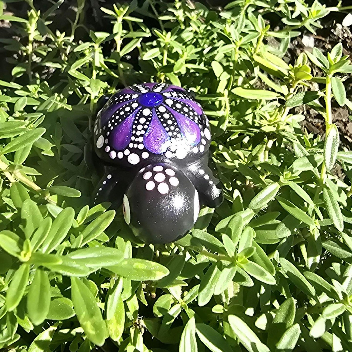 Petite tortue décorative en plâtre violet & rose