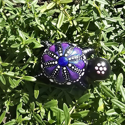 Petite tortue décorative en plâtre violet & rose