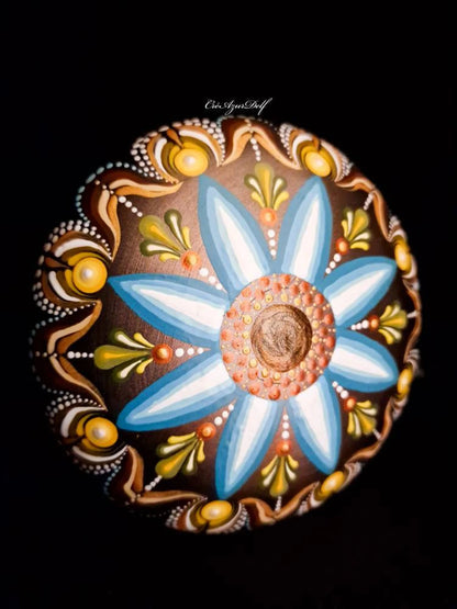 Grande pierre mandala en plâtre résine – Pointillisme artisanal