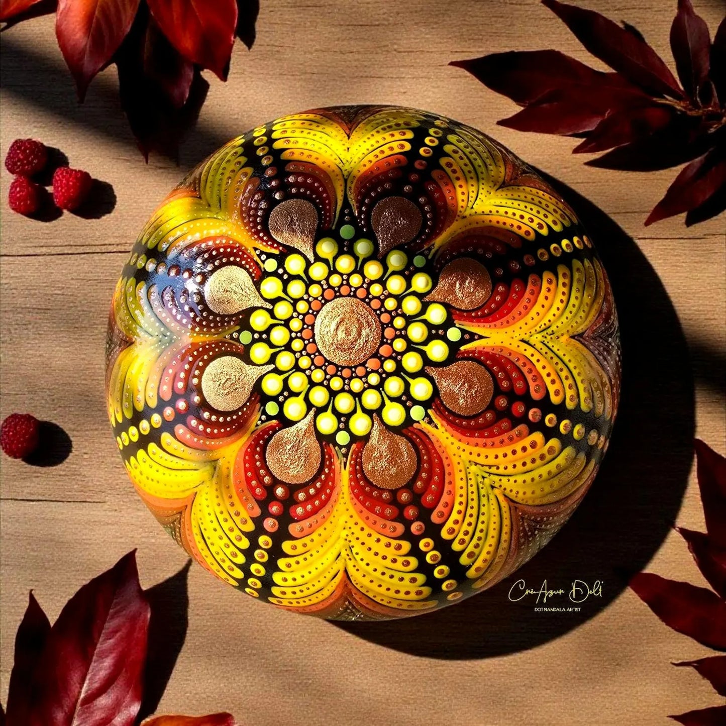 Pierre de méditation ou décorative mandala orangé