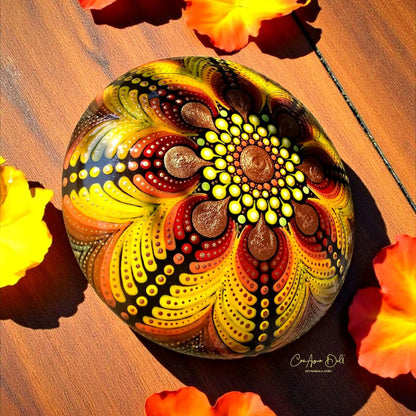 Pierre de méditation ou décorative mandala orangé