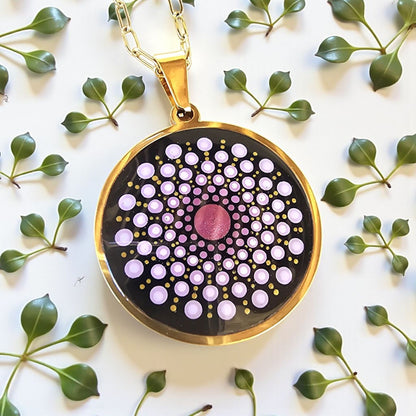 Collier Mandala rose en acier inoxydable