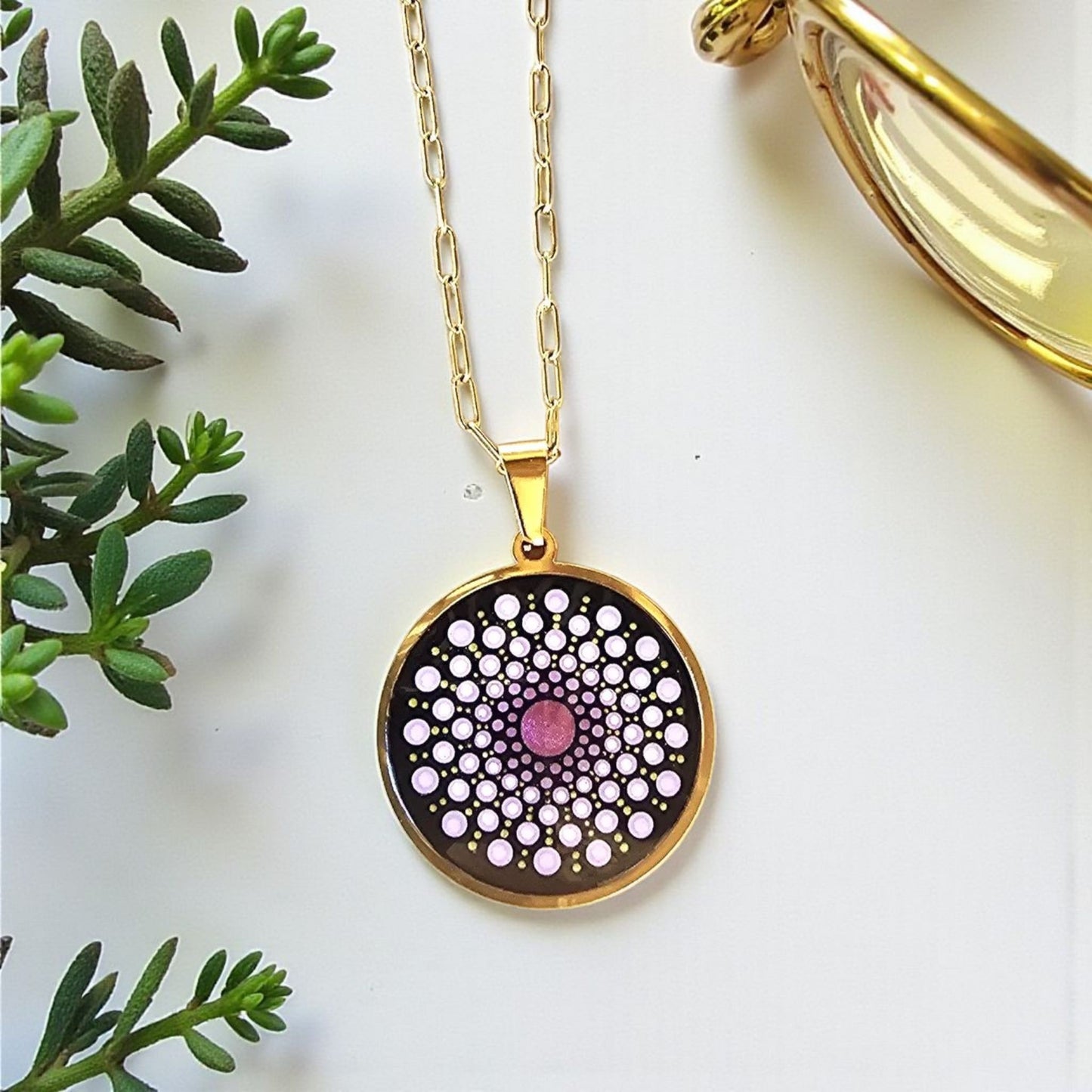 Collier Mandala rose en acier inoxydable