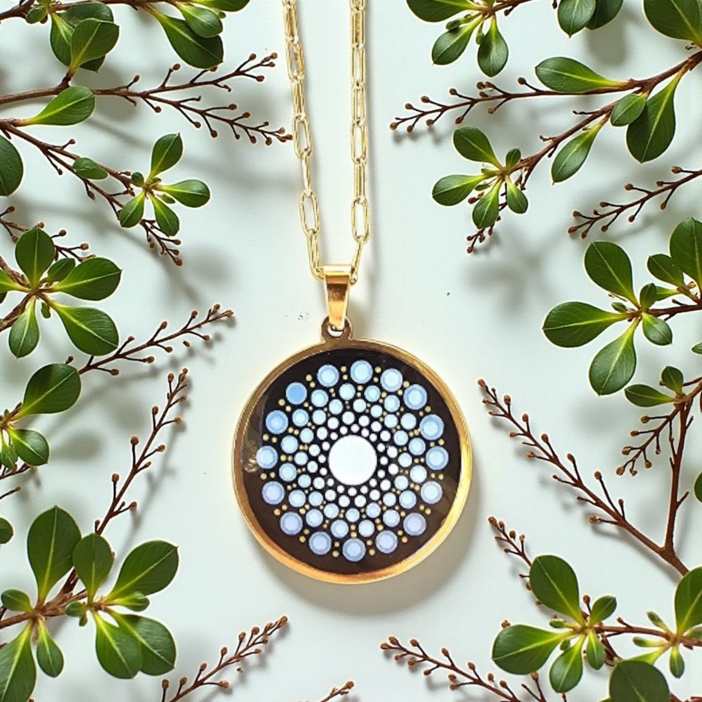 Collier Mandala bleu en acier inoxydable