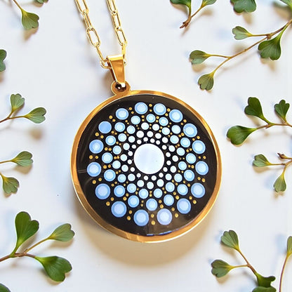 Collier Mandala bleu en acier inoxydable