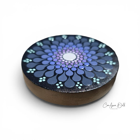 Miroir de poche en bois – Mandala dégradé mauve et violet