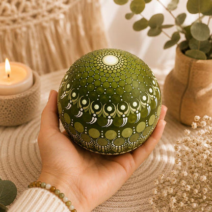 Sphère décorative mandala vert et blanc