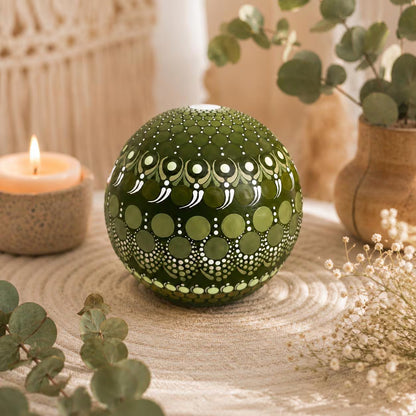 Sphère décorative mandala vert et blanc