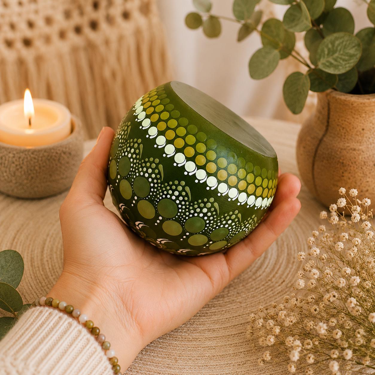 Sphère décorative mandala vert et blanc